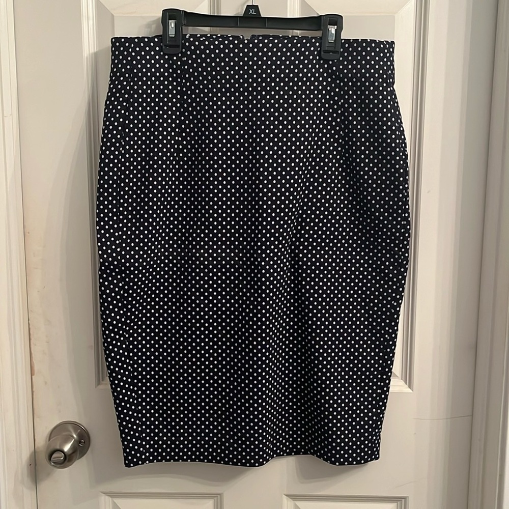 Lane Bryant Navy and White Polka Dot Pencil Skirt
